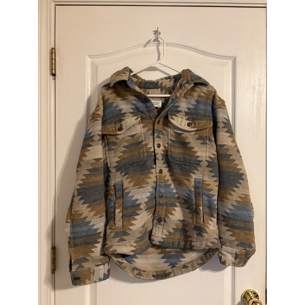 American Eagle Shacket Womens XS Blue Brown Aztec Geometric Oversized Excellent
